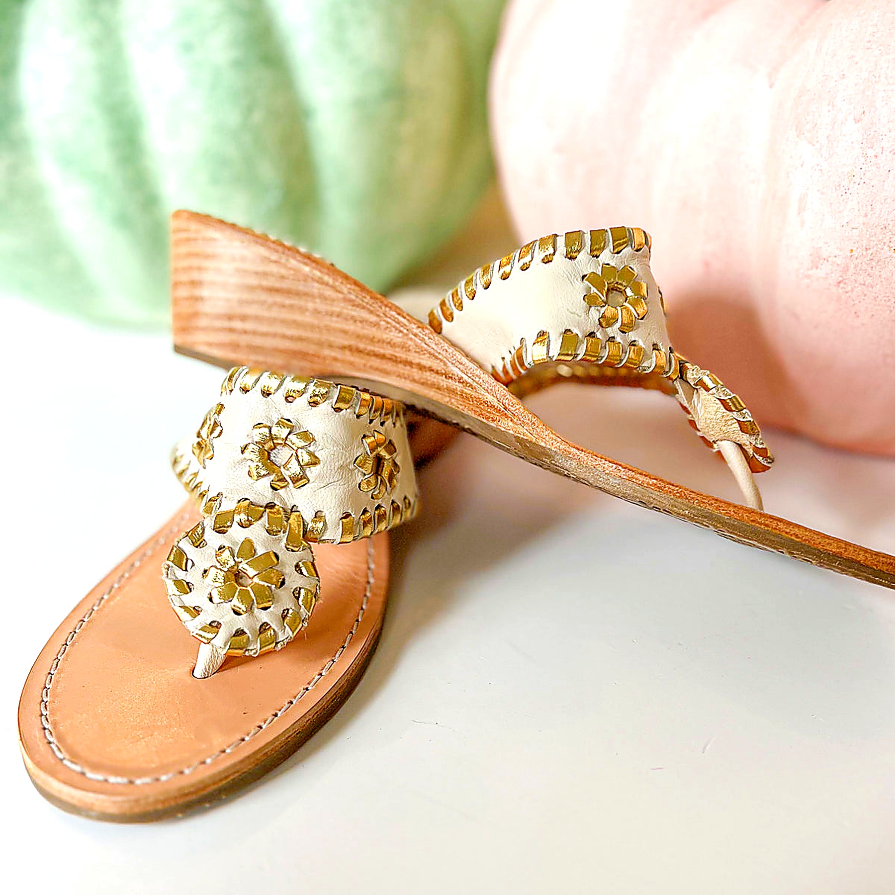 Palm Beach Sandals cream leather wedge sandals
